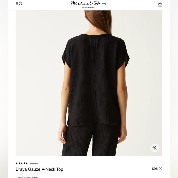 NWOT Michael Stars Draya V-Neck Frayed Edge Gauze Top Short Sleeve Black XS - Picture 3 of 14